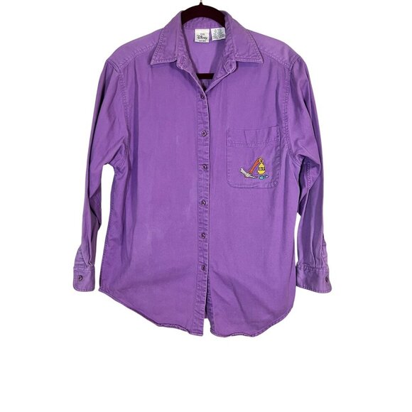 Vintage Disney Dwarf Embroidery Shirt M Purple Theme Park Classic Retro - Picture 2 of 12